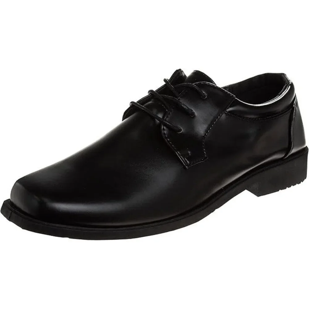 Josmo Big Boys Size 5 Black Faux Leather Lace Up Classic Comfort Oxford Shoes